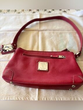 Tignanello Red Pebbled Leather Shoulder Bag with Front Zip Pocket